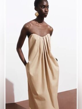 MANGO Strapless bubble Maxi Dress in Beige